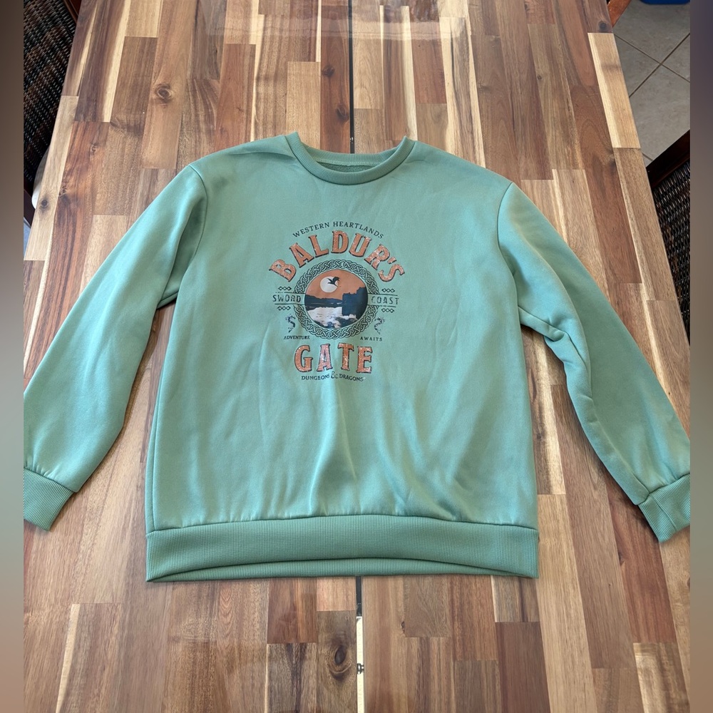 Unisex Sz M Baldur's Gate Graphic Crewneck Pull Over Sweatshirt Sage Green